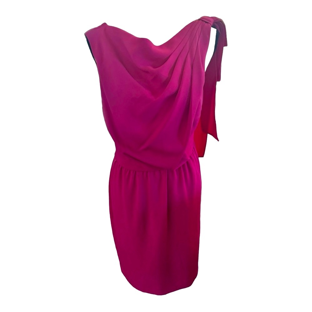 Donna Ricco Magenta Single Bow Shoulder Midi Dress